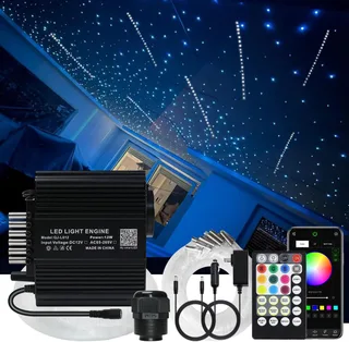 AKEPO Luces de fibra óptica de 12 W parpadeantes+meteorito 2 en 1 con control de aplicación Starlight, 300 piezas x 0.03 pulgadas x 9.8 pies+240