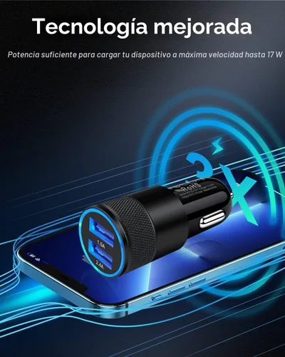 Vista 3 de Cargador de Coche, [2Pack/3.4a] Carga Rápida Puerto Dual USB Cargador de Encendedor para iPhone 15 14 13 12 11 Pro Max X XR XS 17 Plus 16, iPad