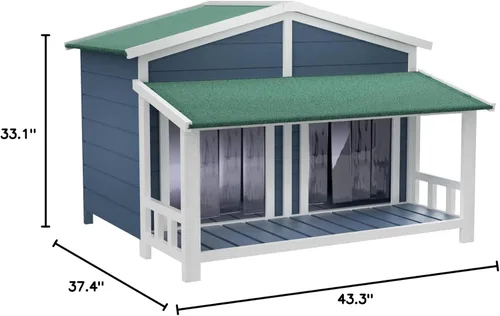 Vista 8 de KELRIA Casa para perros de 47.2 pulgadas, resistente al agua, casa de madera para perros para exteriores e interiores, estilo cabaña de troncos