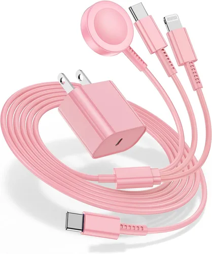Vista 10 de Cargador para Apple Watch de carga rápida, cable de carga múltiple 3 en 1 con cargador USB C de 20 W, cable de carga iWatch de 6 pies para iWatch