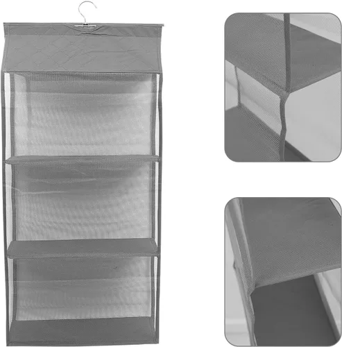 Vista 5 de COHEALI Gray Hanging Storage Holder with Compartments Dustproof Collecting Bag Organizer for Wardrobe Bedroom Living Mesh Material Transparent