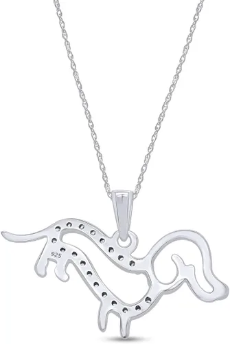 Vista 2 de Collar con colgante de corazón de perro salchicha con circonita cúbica blanca, de corte redondo, para mujer en oro de 14 quilates sobre plata de ley