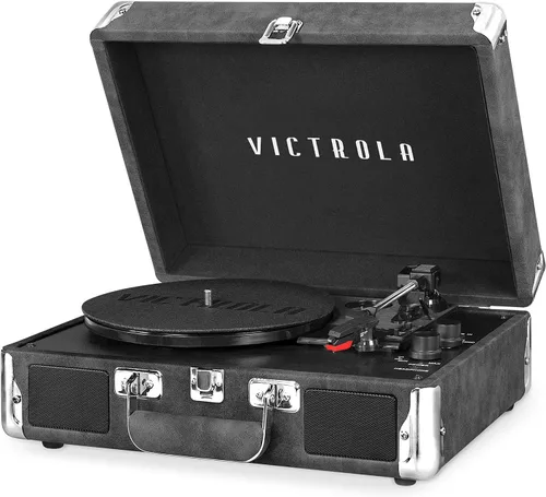 Vista 12 de Victrola Journey - Tocadiscos portátil de maleta con Bluetooth, con altavoces integrados, reproductor de discos de vinilo de 3 velocidades, salida