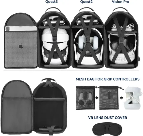 Vista 2 de Carrying Case Made for Quest 3/ Quest 2/Vision Pro. Waterproof Travel Sling Quest 3 Bag for VR All-in-One Gaming Headset and Touch Controllers