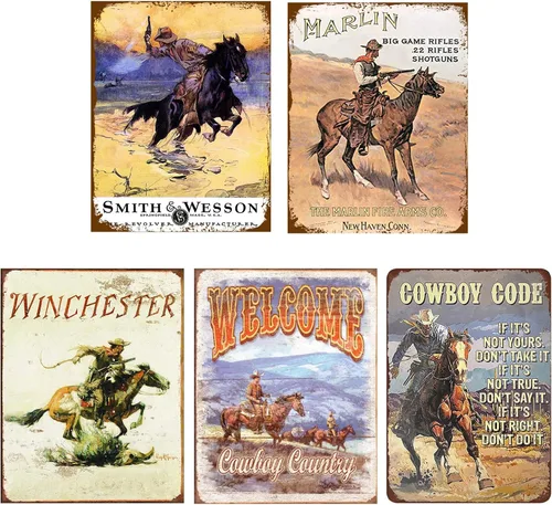 Pósteres retro para decoración del hogar, diseño vintage de vaquero occidental, letrero de hojalata para garaje, decoración de pared del hogar,