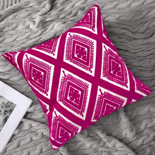 Vista 7 de Funda de almohada decorativa bordada de 18 x 18 pulgadas, patrón geométrico bohemio moderno de bordado grueso, lona de algodón duradera funda