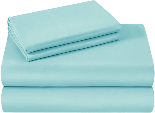 Vista 2 de LaxLinen 4 PCs Sheet Set (+30 Inch) Extra Deep Pocket Twin/Single Bed Size, Aqua Solid 600 Thread Count 100% Egyptian Cotton