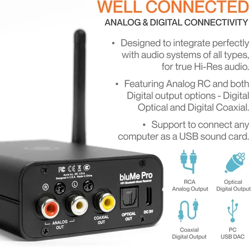 Vista 5 de Auris Blume Pro HiFi Receptor de música Bluetooth 5.3 con adaptador Bluetooth de largo alcance, DAC de audiófilo, LDAC, aptX HD, pantalla OLED