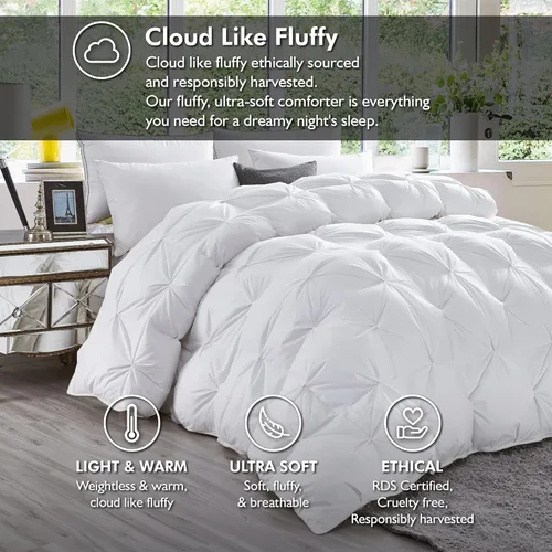 Vista 2 de Lujoso edredón de plumón de ganso siberiano, relleno de edredón, 1200 hilos, 100% algodón egipcio (individual, plisado blanco)