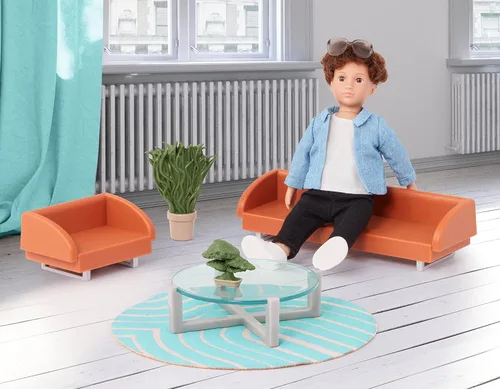Vista 9 de Lori Muebles de sala de estar para muñecas y juguetes de 6 pulgadas para muñecas y casas de muñecas de 6 pulgadas - Sofá, sillón, mesa de café