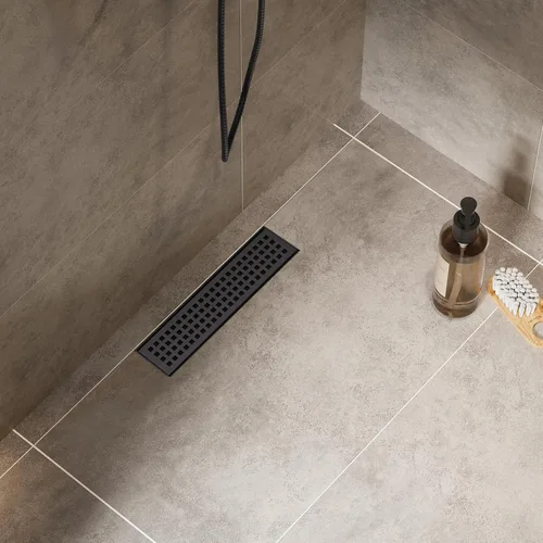 Vista 3 de Desagüe lineal de ducha de 12 pulgadas con rejilla extraíble, desagüe de ducha negro mate con accesorios, certificado CUPC rectángulo de drenaje