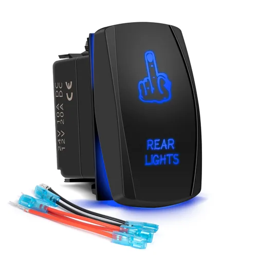 Vista 14 de Interruptor basculante de condensador de flujo impermeable de 5 pines, SPST, encendido/apagado, dos luces LED retroiluminadas azules 20A 12V