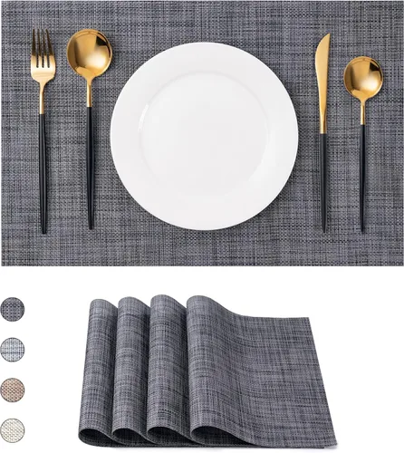 Vista 22 de CADONO Juego de 4 manteles individuales de vinilo lavables para interiores y exteriores, para mesa de comedor, duraderos, antideslizantes
