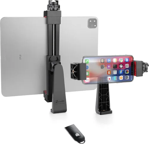 Vista 9 de Zeadio Soporte para trípode para teléfono inteligente, abrazadera adaptadora para teléfono celular con soporte de zapata fría, palo selfie