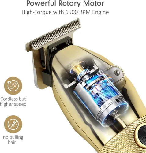 Vista 6 de Professional Hair Trimmer Cordless Outlining Trimmer T Liners Clippers for Men Rechargeable LED Display Zero Gapped Trimmers for Barbers（Gold
