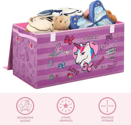 Vista 4 de Idea Nuova JoJo Siwa - Baúl de almacenamiento para juguetes de niños, plegable, con tapa, color rosa