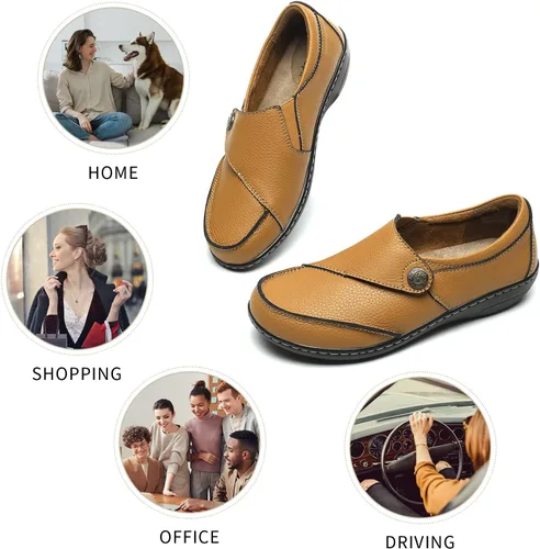 Vista 3 de Geoeleph Mocasines casuales para mujer, mocasines cómodos para caminar, mocasines de cuero para conducir