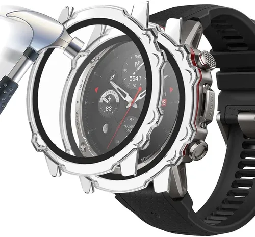 [Paquete de 2] Funda con protector de pantalla de vidrio templado compatible con Amazfit Falcon, dureza 9H, 360°, funda protectora ultrafina de PC