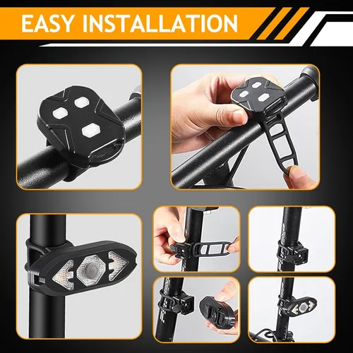 Vista 5 de Luz trasera de bicicleta recargable por USB, luces direccionales de bicicleta con control remoto, luz trasera impermeable de advertencia