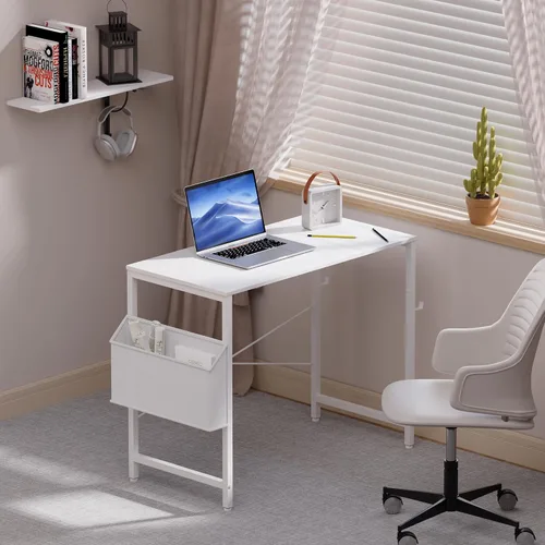 Vista 63 de Pamray - Escritorio de computadora de 32 pulgadas para espacios pequeños con bolsa de almacenamiento, escritorio de trabajo de oficina en casa