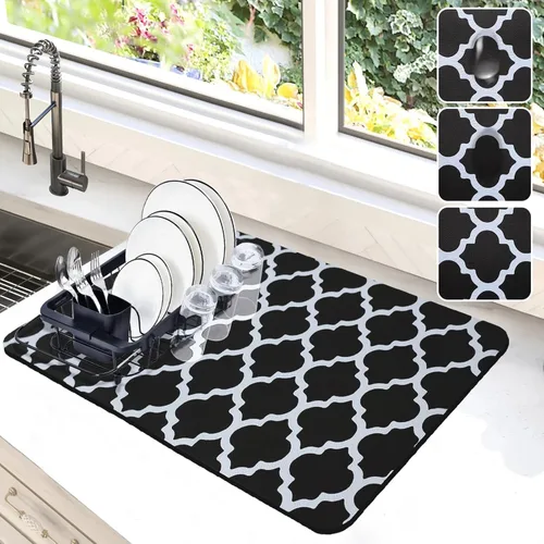 Vista 8 de Tapete de secado de platos para encimera de cocina, almohadilla de secado de platos de 12 x 19 pulgadas con parte trasera de goma antideslizante