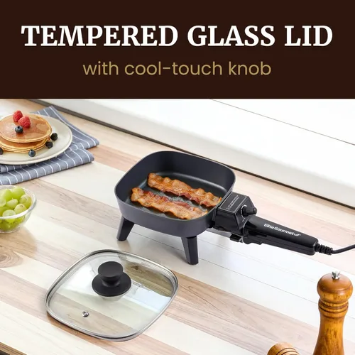 Vista 3 de Elite Gourmet EFS059 Sartén eléctrica personal, cocina portátil compacta de 7 pulgadas, temperatura ajustable, calentamiento rápido de 600 W