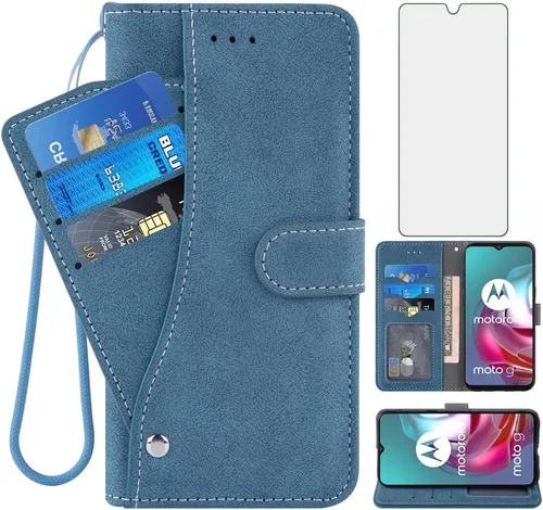 Compatible con Moto G30/G20/G10/10 Power 2021 - Funda tipo cartera y protector de pantalla de vidrio templado con tapa para MotoG30, MotoG20,