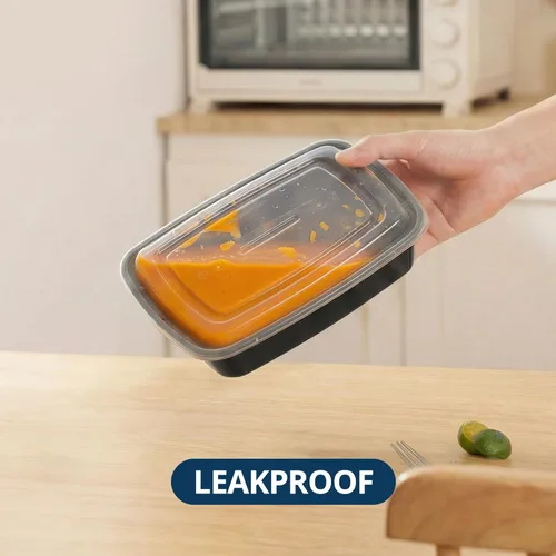 Vista 5 de Tiya Contenedores de preparación de comidas con tapas, paquete de 150 recipientes de plástico de 12 onzas sin BPA para almacenamiento de alimentos