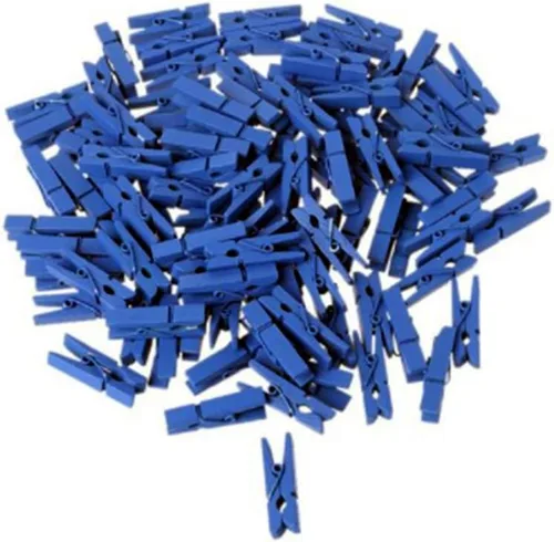 100 piezas Mini madera natural ropa foto papel clavija pin pinzas artesanía clips escuela oficina papelería (azul)