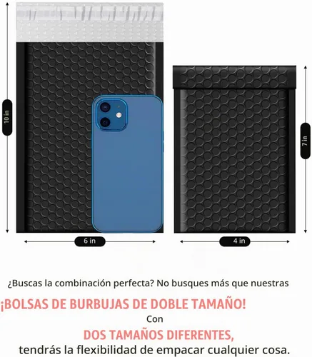 Vista 2 de GSSUSA Paquete de 100 sobres de burbujas negras de 4 x 8 y 6 x 10 pulgadas Negro