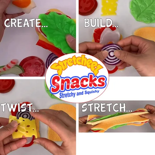 Vista 2 de Stretcheez Snacks Comida de juego para niños Alimentos y coberturas elásticos Mezcla y combina Colecciónalos todos Funciona con cocinas