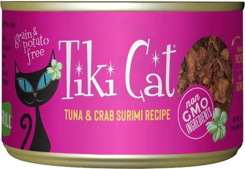 Tiki Cat - paquete de 8, lata de 6 onzas, atún Lanai Luau en consomé de surimi de cangrejo