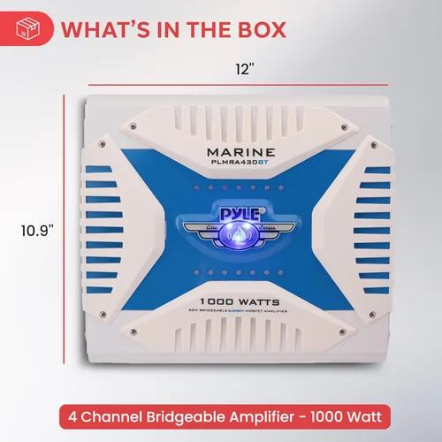 Vista 7 de Pyle Receptor de amplificador marino Bluetooth 2.1, amplificador de audio inalámbrico de 4 canales impermeable para altavoz estéreo con fuente