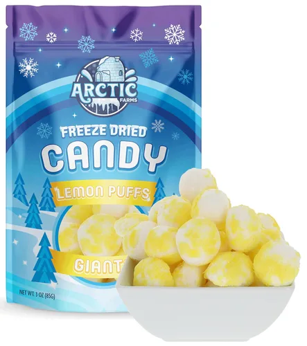 Arctic Farms Caramelos liofilizados de caramelo agrio en bolsa y en caja (Gigantes de limón) (3 onzas)