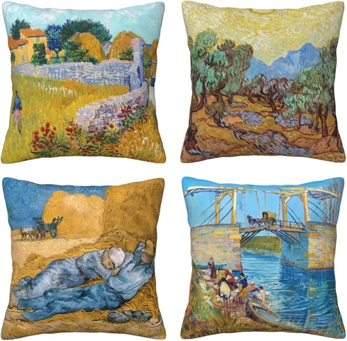 Van Gogh - Juego de 4 fundas de almohada cuadradas de terciopelo de 18 x 18 pulgadas, diseño de olivos en Provenza, fundas de cojín decorativas para