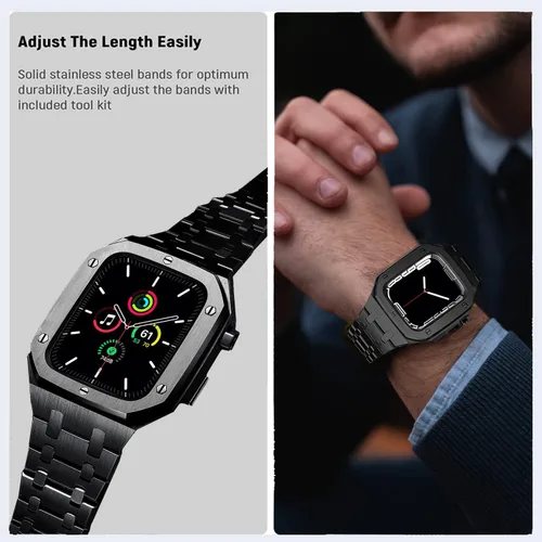 Vista 3 de Olytop Correas de acero inoxidable con bisel de metal para Apple Watch 7, Apple Mod Watch de 1.772 pulgadas, correa de repuesto de acero inoxidable