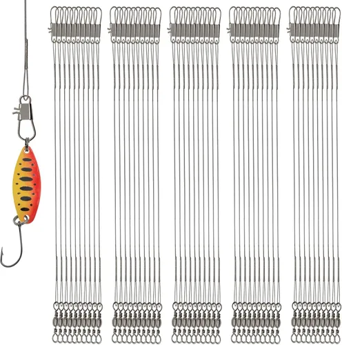 Líderes de pesca de acero inoxidable, línea líder de pesca con giratorios y clips para agua salada y agua dulce, 31 libras por pieza, 6 pulgadas, 7
