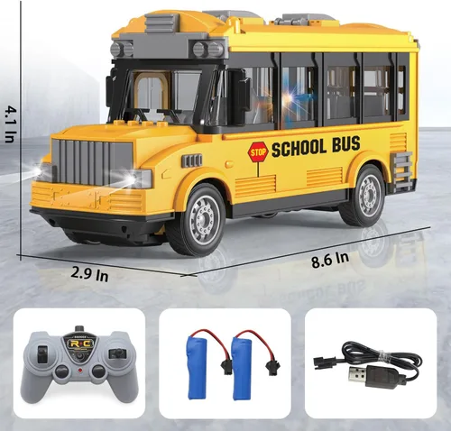 Vista 7 de Dollox 1/30 RC Autobús escolar, coche escolar de control remoto 2.4G de 4 canales, autobús clásico de ciudad, juguete electrónico con puertas que se