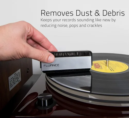 Vista 2 de Fluance Kit de limpieza de discos de vinilo y aguja con cepillo 2 en 1 de fibra de carbono antiestática y terciopelo suave LP y cepillo para aguja