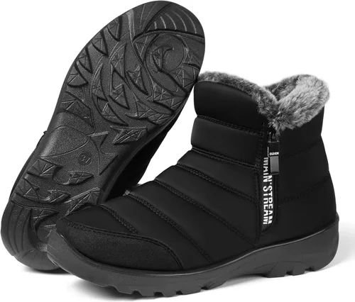Vista 2 de SHIBEVER Botas de nieve de invierno para mujer botas cálidas con forro de piel impermeable para caminar al aire libre, cómodas botas de tobillo