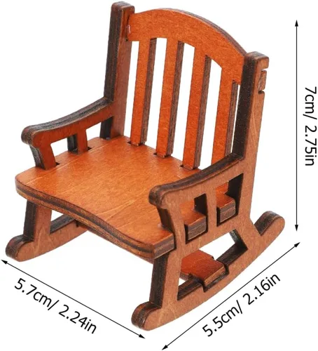 Vista 2 de NUOBESTY Mecedora de madera en miniatura para muebles de casa de muñecas, adorno de madera marrón para jardín de hadas y decoración del hogar, 2.75