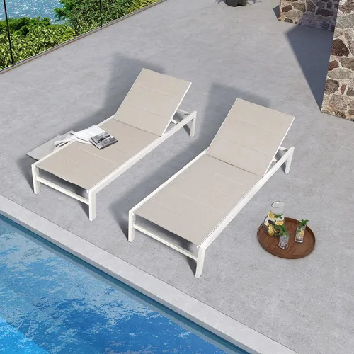 Ulax furniture Sillón para exteriores, tumbona de aluminio, tumbona ajustable con ruedas y espuma acolchada de secado rápido para patio (2 sillas