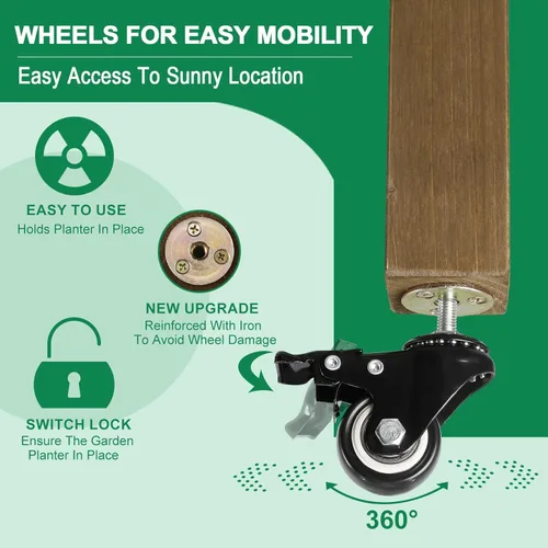 Vista 4 de Gowoodhut - Maceta de jardín elevada con ruedas 48x24x30 pulgadas, caja de maceta de madera elevada puede cultivar verduras, flores y hierbas
