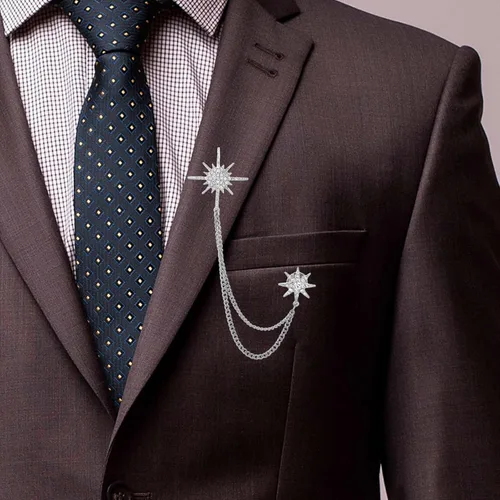 Vista 5 de Broche de estrella de diamantes de imitación plateados para mujer, broche de copo de nieve de cristal, alfileres de solapa, broche de moda