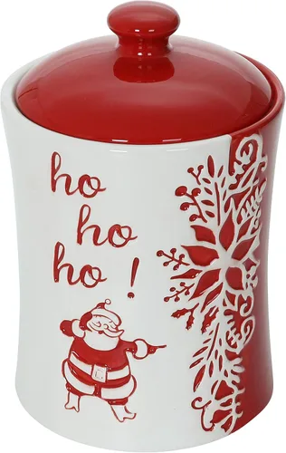 Vista 3 de Stephanie Imports Ho Ho Ho! Tarro de galletas de cerámica con temática navideña para vacaciones de invierno