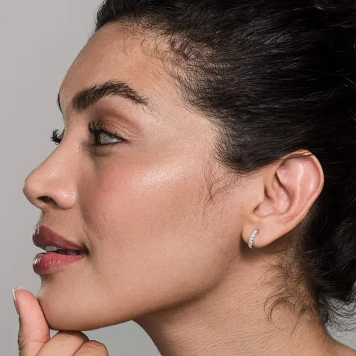 Vista 2 de PAVOI 14K Gold Plated Sterling Silver Post Pave Cubic Zirconia Huggie Hoop Earrings for Women