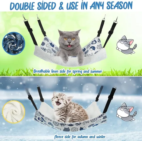 Vista 5 de BBTO Hamaca reversible para mascotas, hamaca colgante de felpa suave para gatos, cama de conejillo de indias, jaula para ratas, accesorios