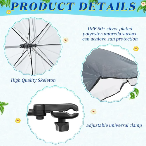 Vista 3 de Buryeah Paraguas automático para silla con abrazadera universal de 44 pulgadas, UPF 50+, abrazadera portátil en silla de playa, sombrilla ajustable