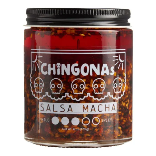 CHiNGONAs Salsa Macha - Salsa crujiente de chile mexicano gourmet a base de aceite, vegana y sin gluten, aceite de chile crujiente, 6 onzas