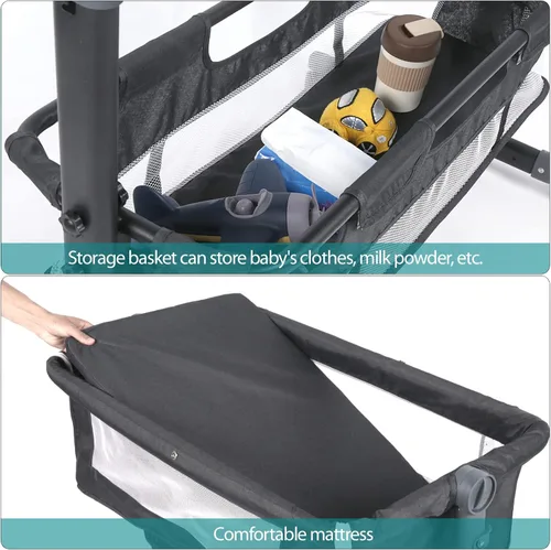 Vista 5 de GoFirst Moisés de noche para bebé, cama de noche con ruedas, ajustable, con mosquiteras, bolsa de almacenamiento grande, para bebébebérecién nacido
